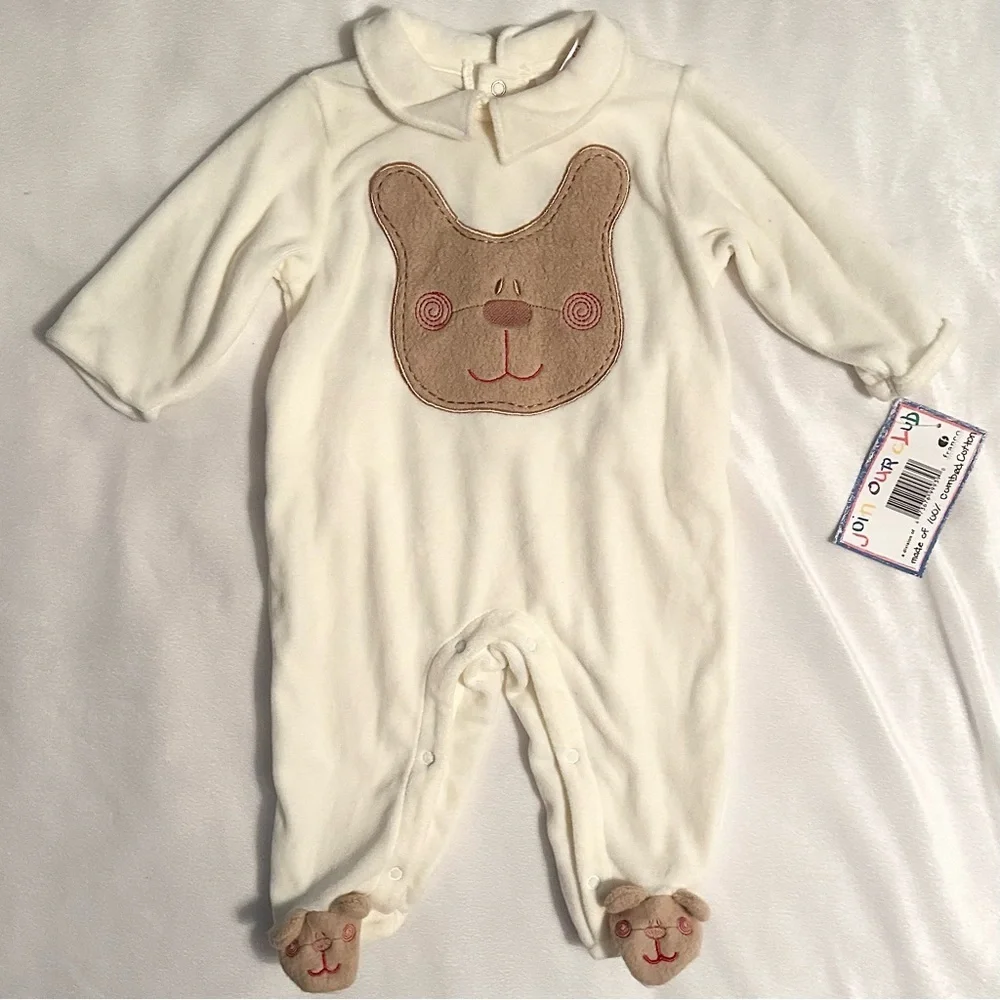 Franco Cotton Club Baby Sleeper 6M Dog Bear Animal Footie Pajama NWT Ivory